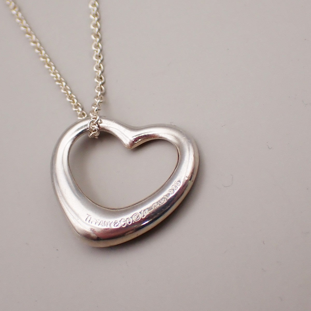 TIFFANY & CO. Open Heart 22mm Chain Necklace Ag 925 Elsa Peretti Silver 02YH732