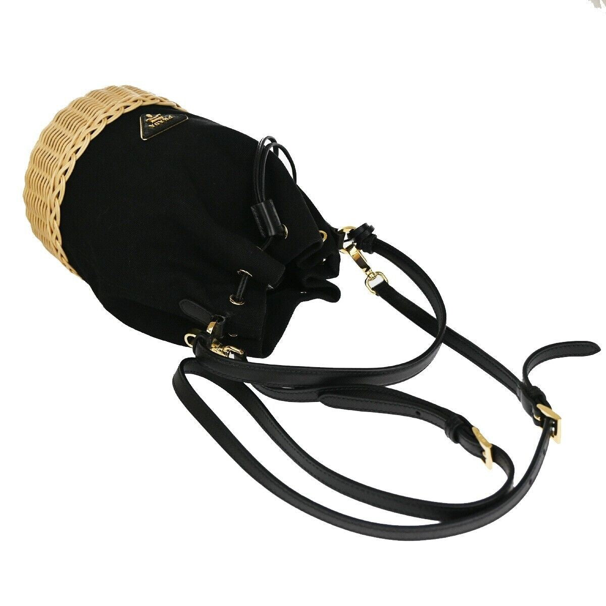 PRADA 2Way Plage Wicker 2Way Shoulder Hand Bag Straw Canvas Leather 669RH025
