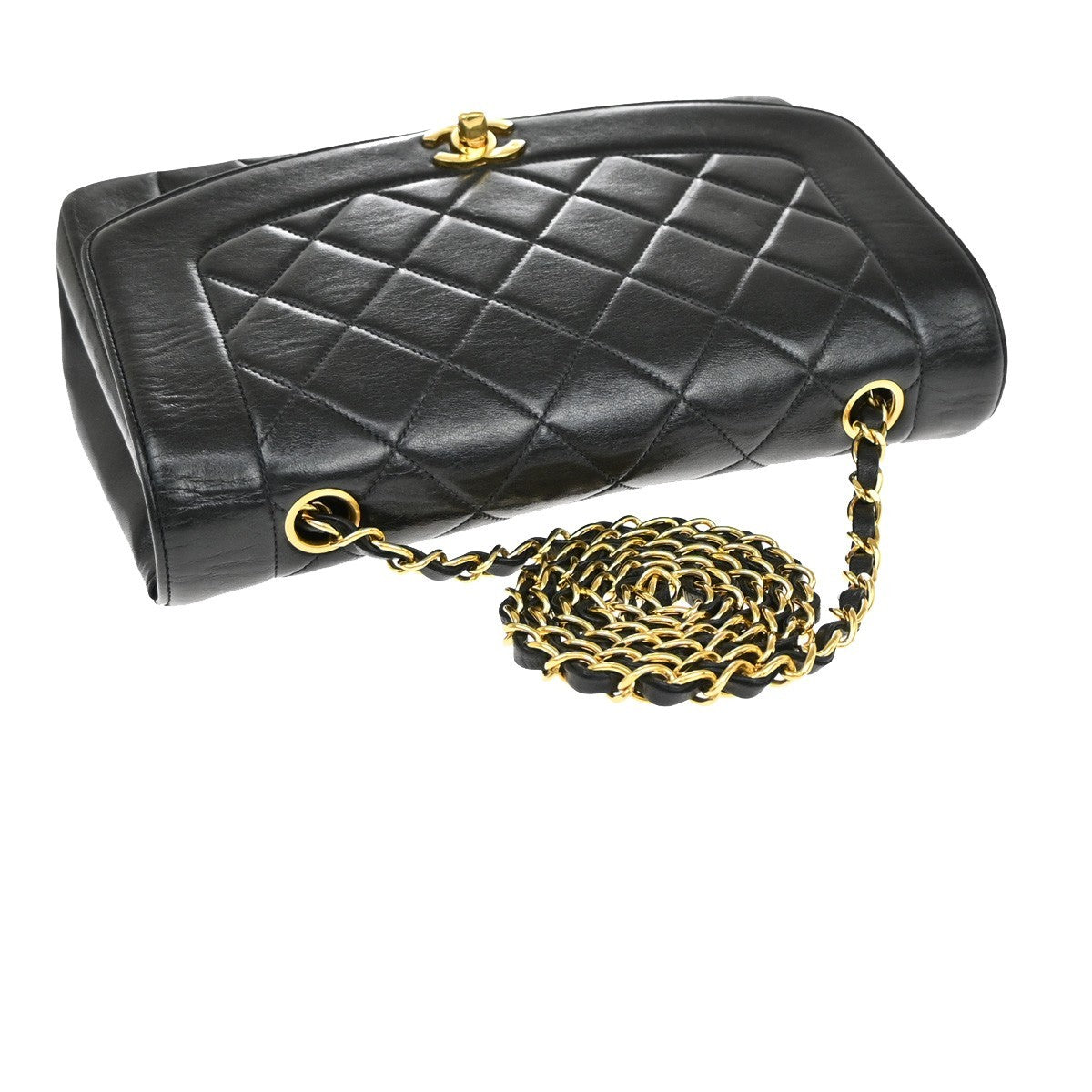 CHANEL Diana Matelasse 25 Chain Shoulder Bag Leather Black GHW Vintage 342RF657