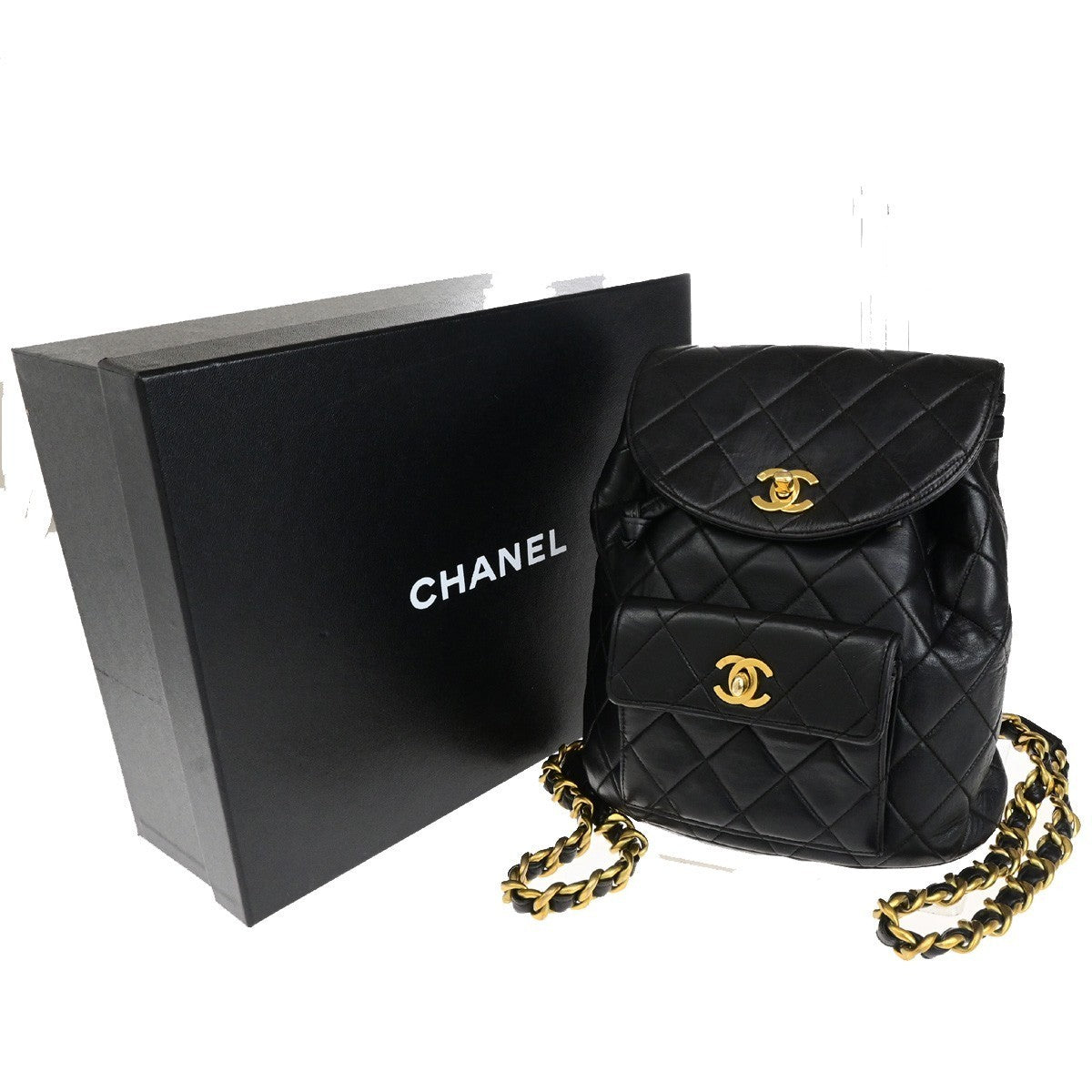 CHANEL CC Logo Matelasse Chain Backpack Bag Leather Black GHW France 317RK756