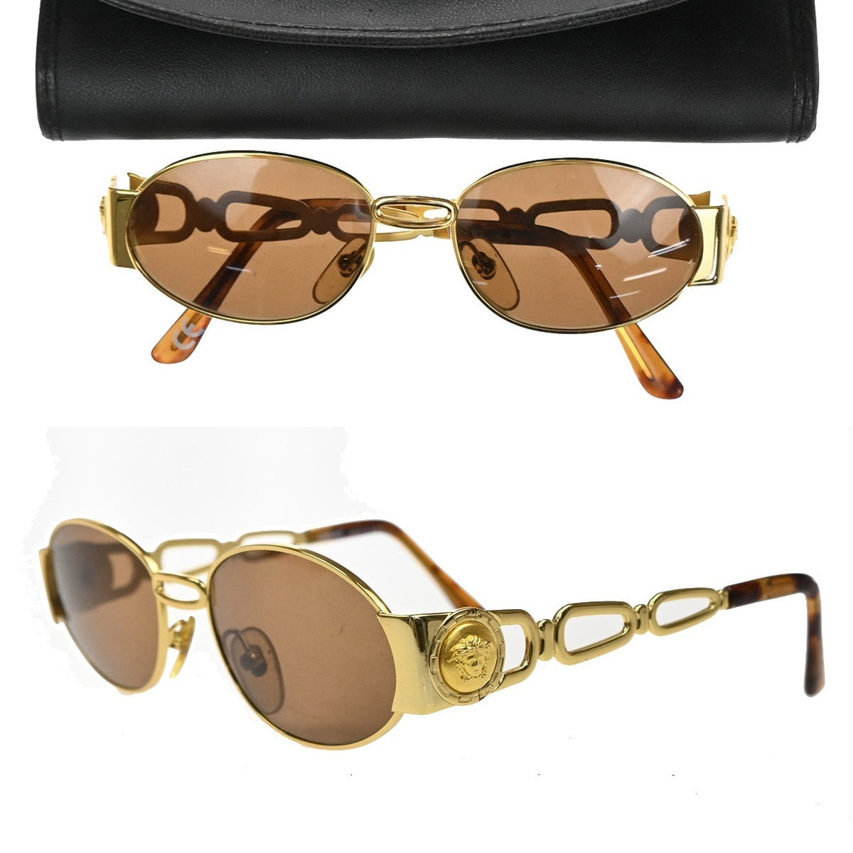 GIANNI VERSACE Medusa Sunglasses Plastic Metal Gold Brown MOD S34 Italy 01MA579