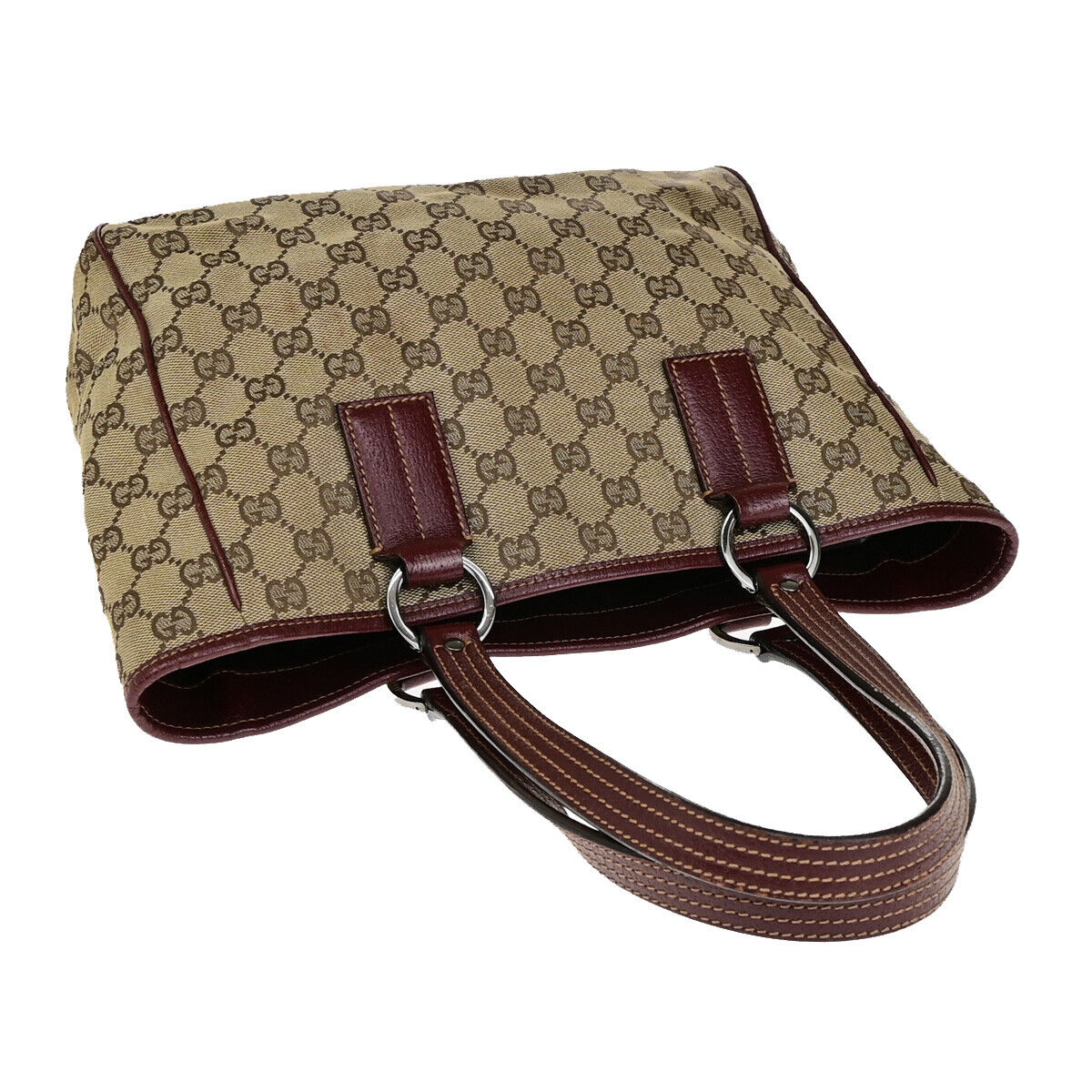 GUCCI Logo GG Pattern Shoulder Tote Bag Canvas Leather Brown Bordeaux  69YG246