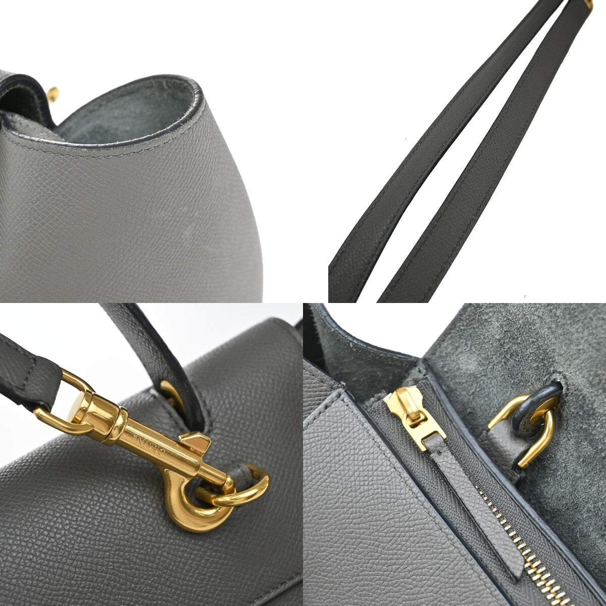 CELINE Logo Belt Bag Mini 2Way Shoulder Hand Bag Leather Gray GHW Italy 25EE372