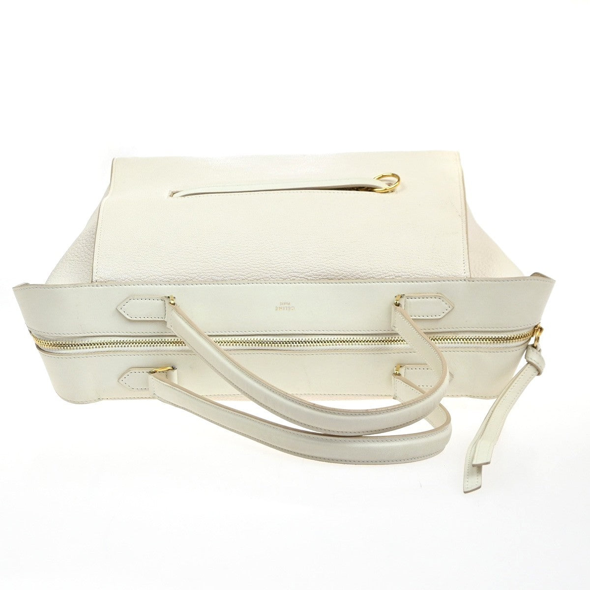 CELINE Logo Ring Shoulder Hand Bag Leather White Light Pink GHW Italy 12YJ132