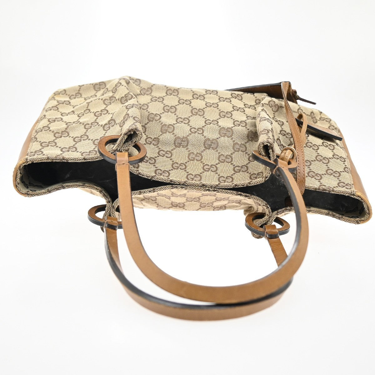 GUCCI Logo GG Monogram Canvas Leather Tote Bag Brown Italy 61CA074