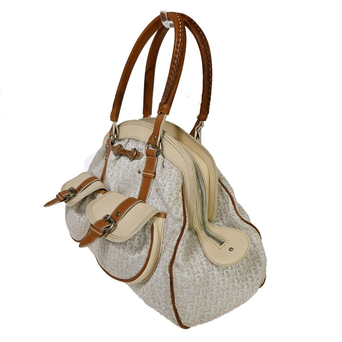 CHRISTIAN DIOR Trotter Shoulder Hand Bag Canvas Leather Ivory Brown SHW 80EA768