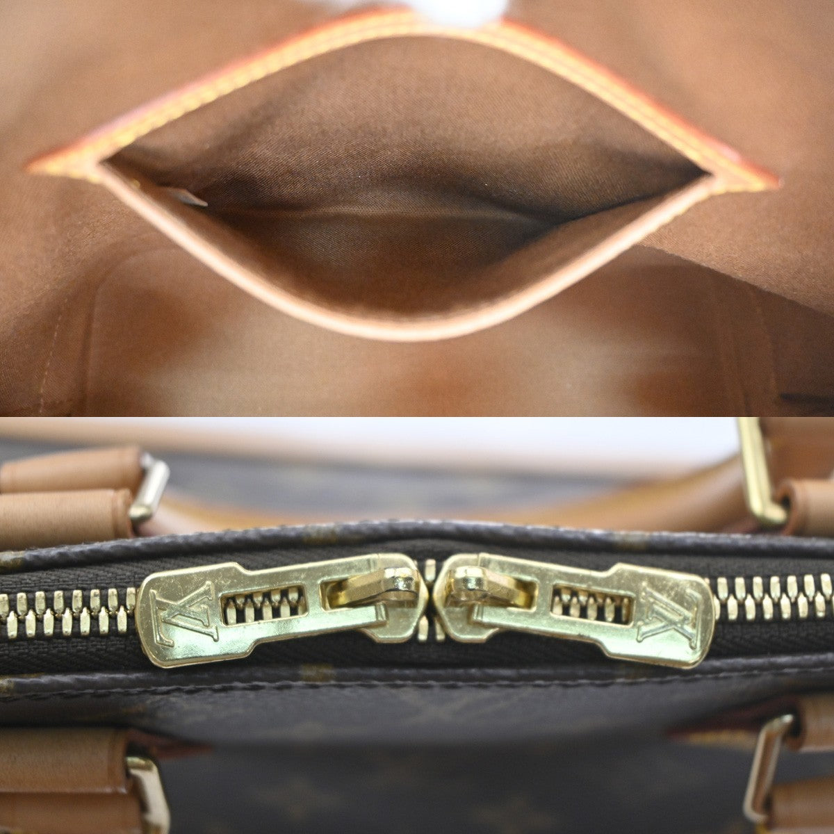 LOUIS VUITTON LV Logo Alma Hand Bag Monogram Leather Brown France M51130 88SA164