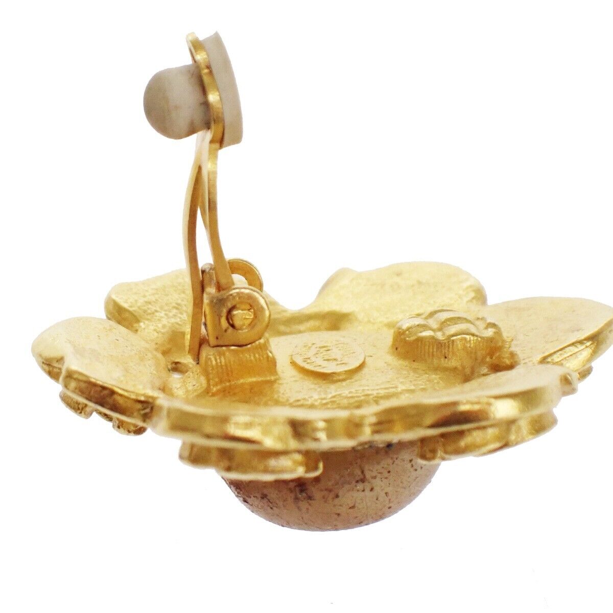 CHANEL CC Logo Button Earrings Clip-On 04P GHW France Vintage Accessory 31YD431