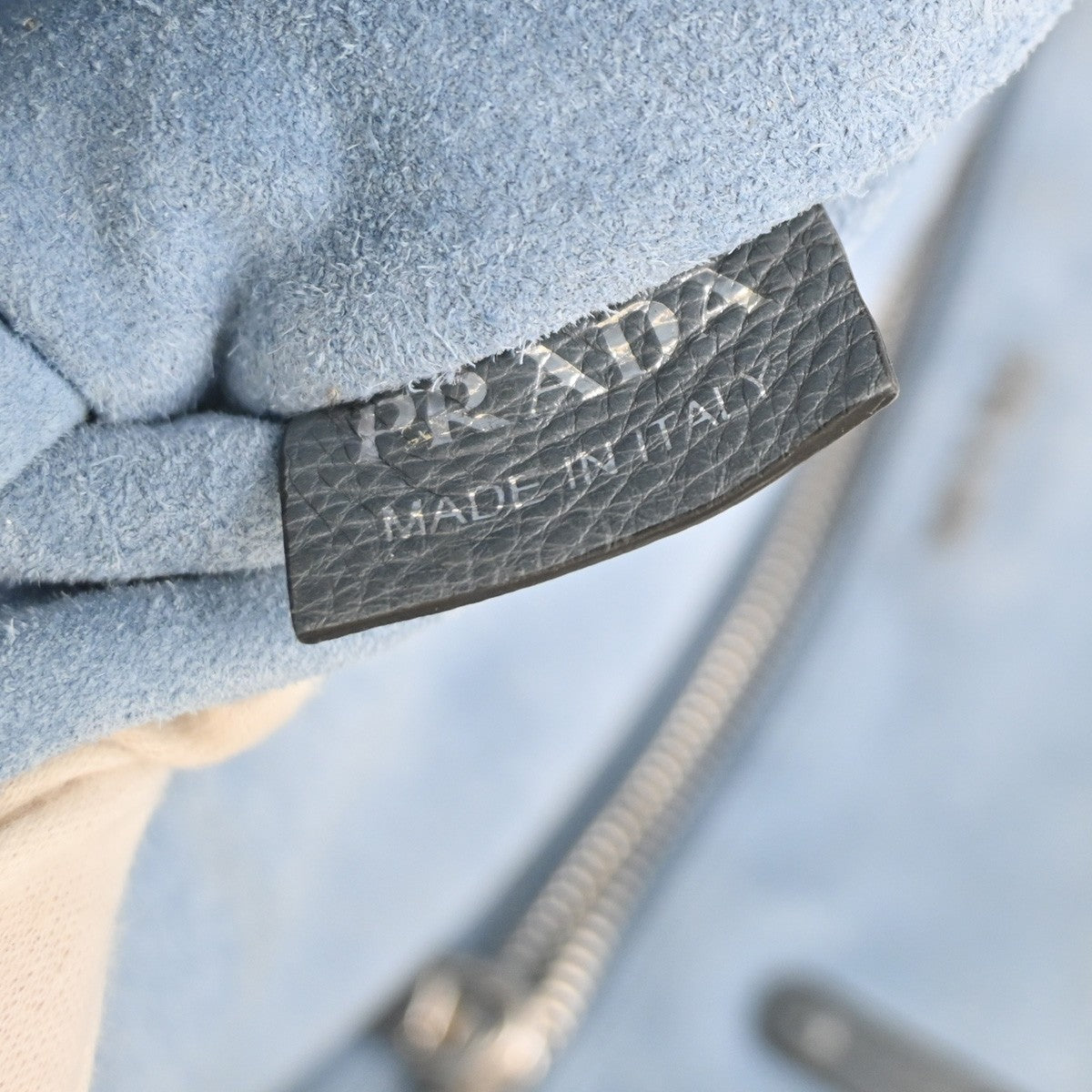 PRADA Logo Shoulder Tote Bag Glace Calf Leather Blue Marine SHW Italy 15KC780