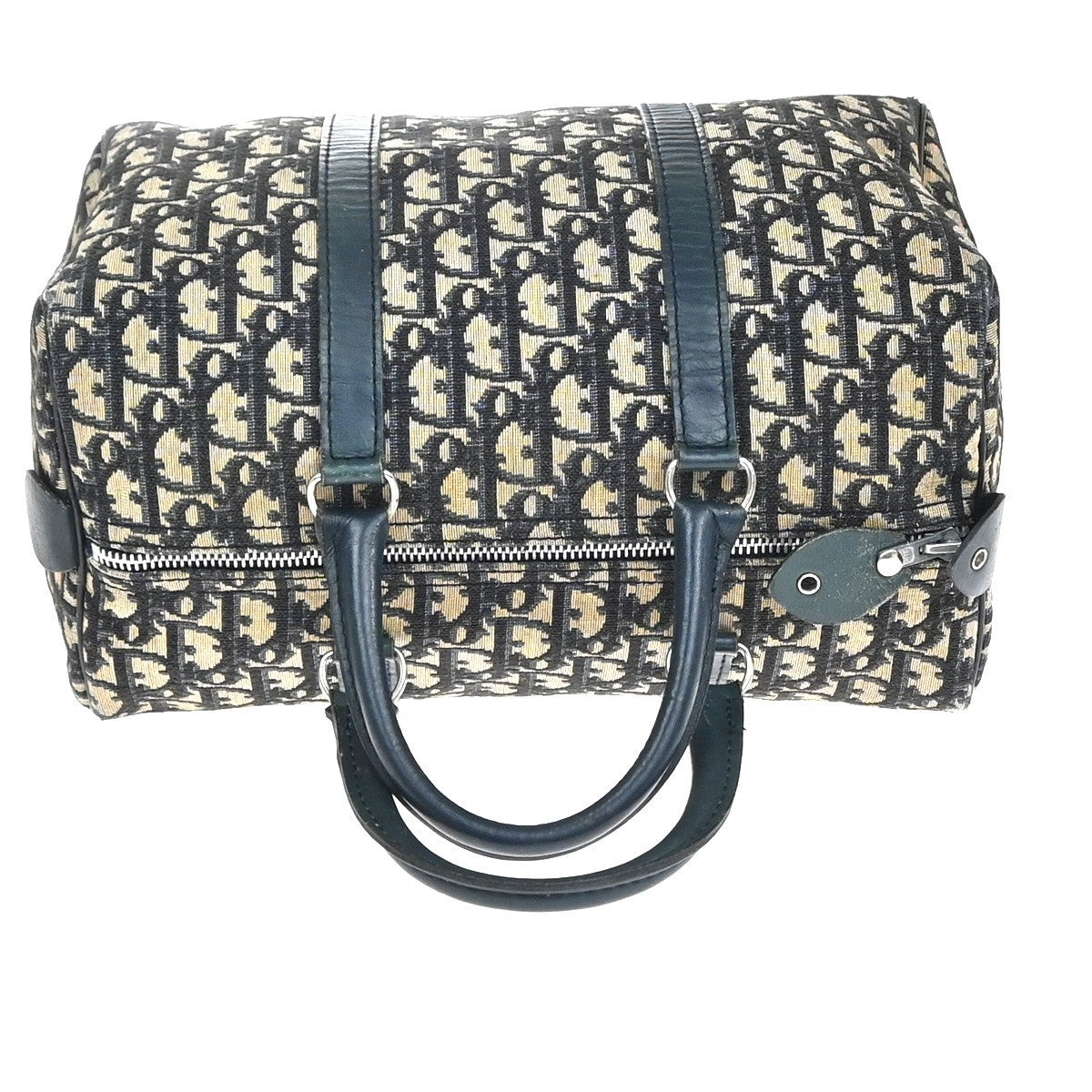 CHRISTIAN DIOR Logo Trotter Pattern Hand Bag Canvas Leather Blue France 79YH881