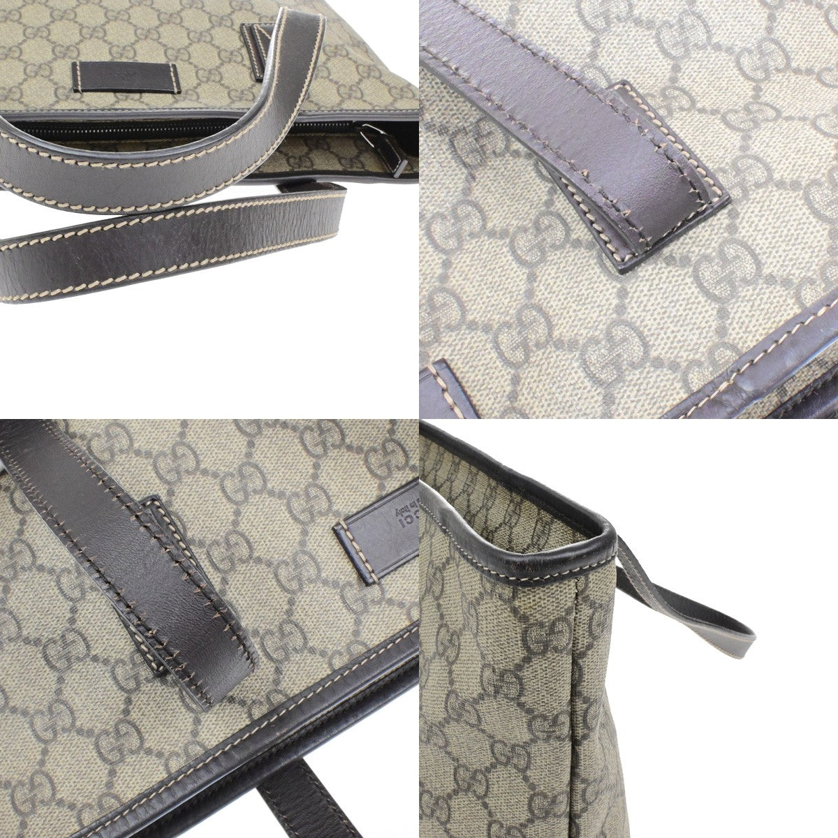 GUCCI Logo GG Pattern Shoulder Bag Supreme Leather Brown Italy 84YH517
