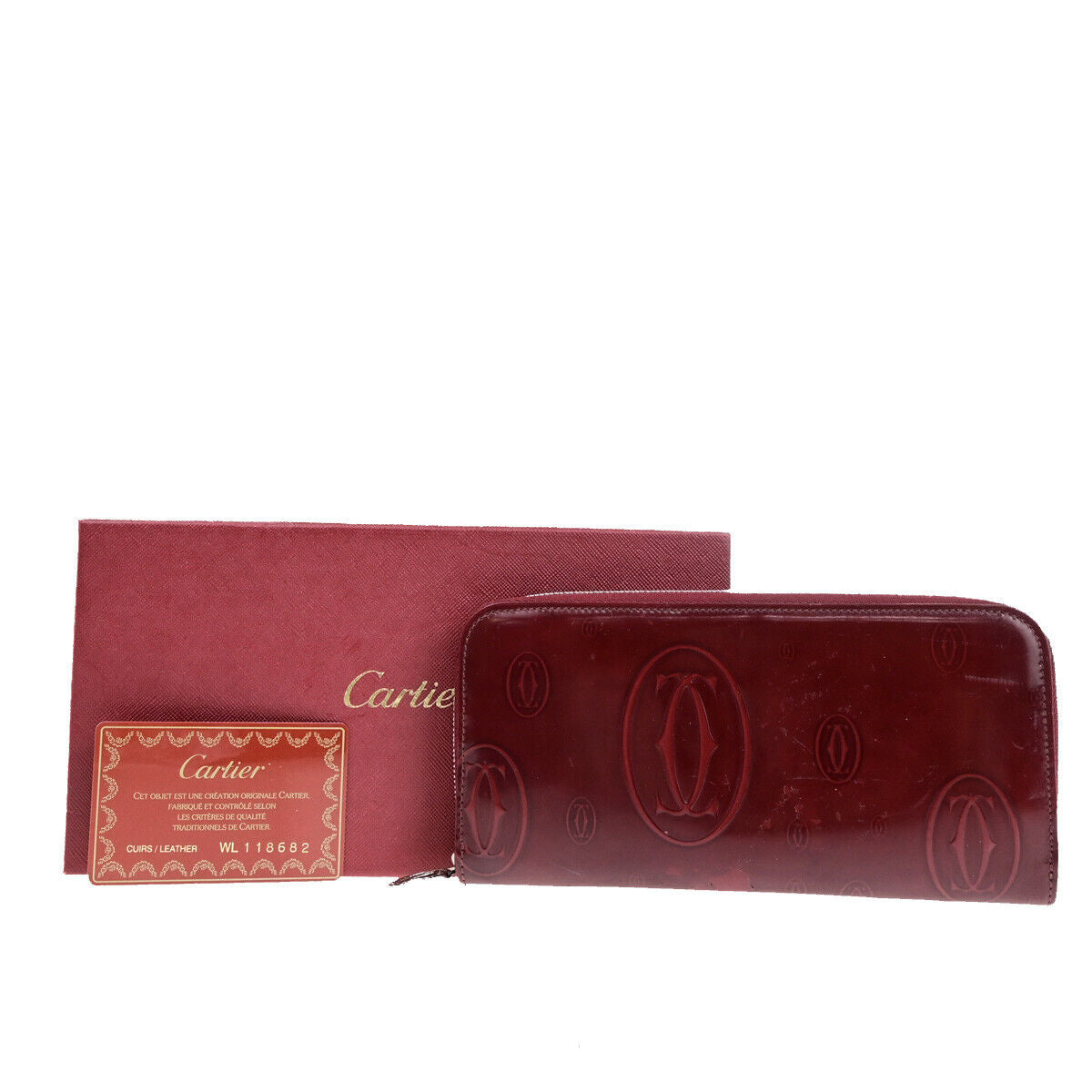 CARTIER Happy birthday Zipper Around Long Walley Patent Leather Bordeaux 08YF479