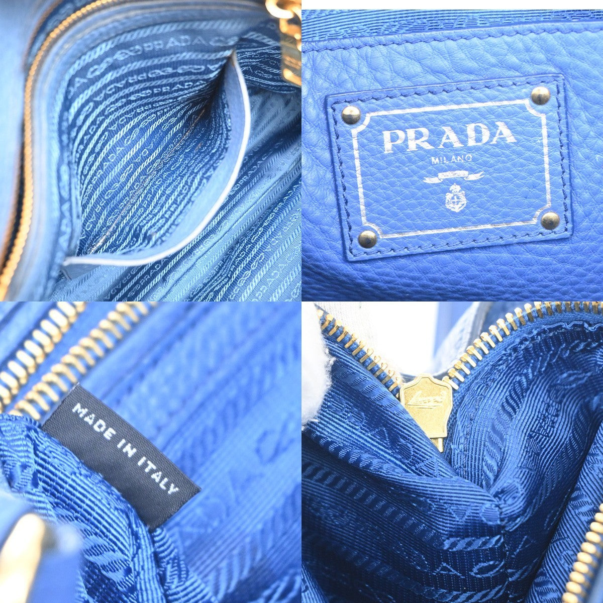 PRADA Logo 2Way Shoulder Hand Bag Vitello Daino Leather Blue GHW Italy 18YJ205