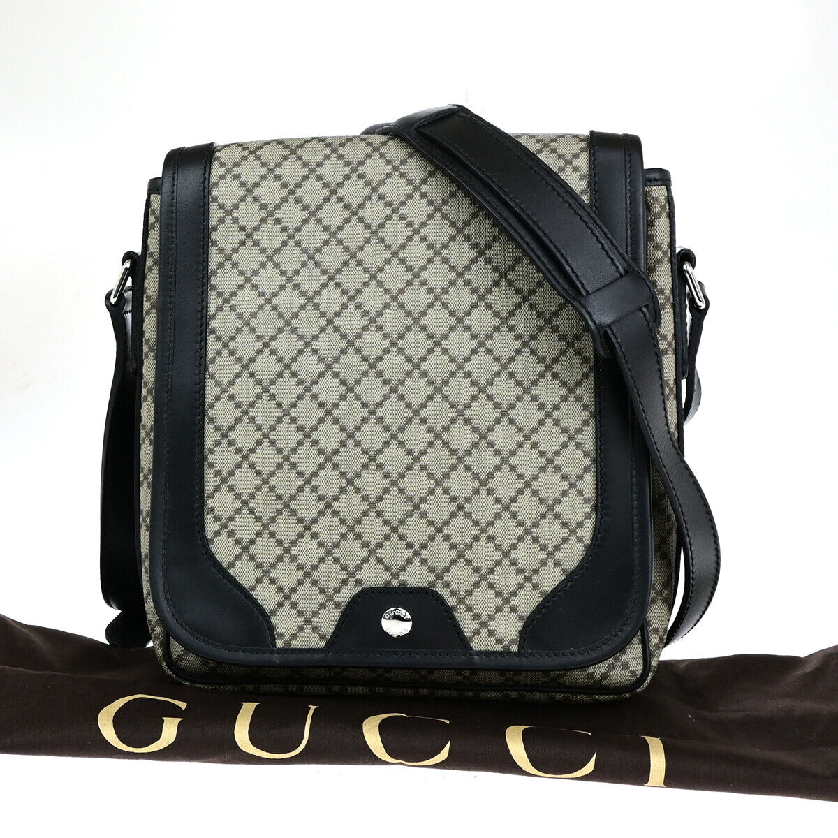 GUCCI Logo Diamante Crossbody Shoulder Bag PVC Leather Brown Black SHW 18YG605