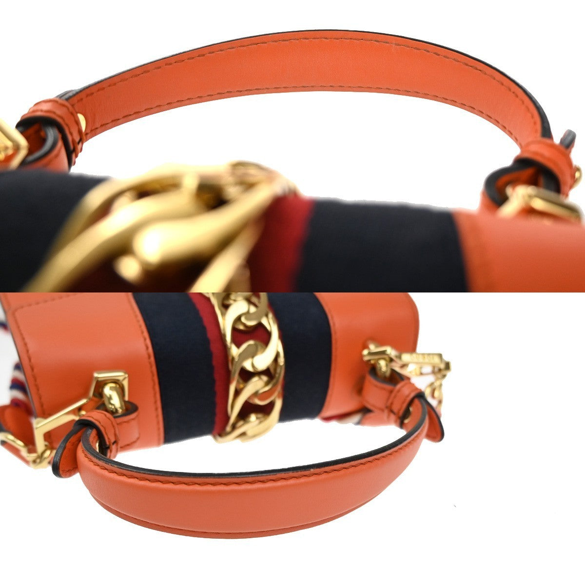 GUCCI Sylvie Sherry Line 2way Shoulder Hand Bag Leather Orange GHW Italy 98MA189