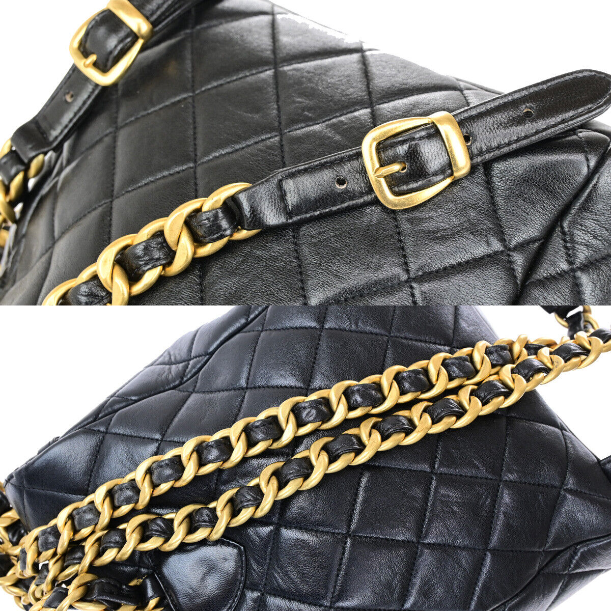 CHANEL CC Logo Matelasse Chain Backpack Bag Leather Black GHW Vintage 325RK673