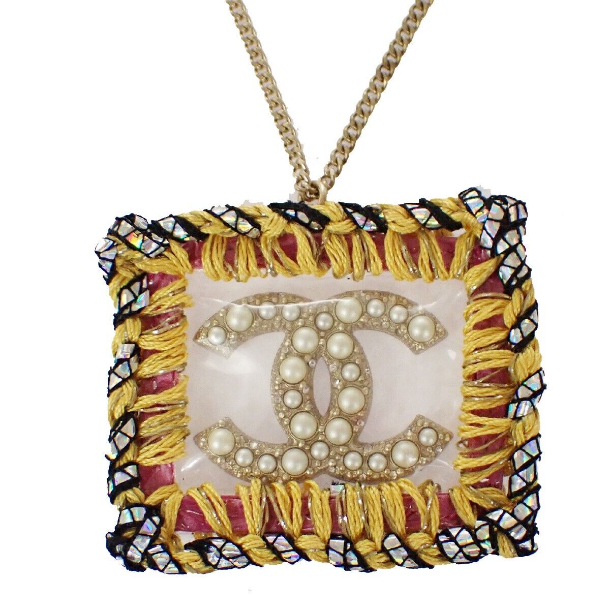 CHANEL CC Logo Chain Necklace A14K Imitation Pearl Gold France Accessory 73RH676