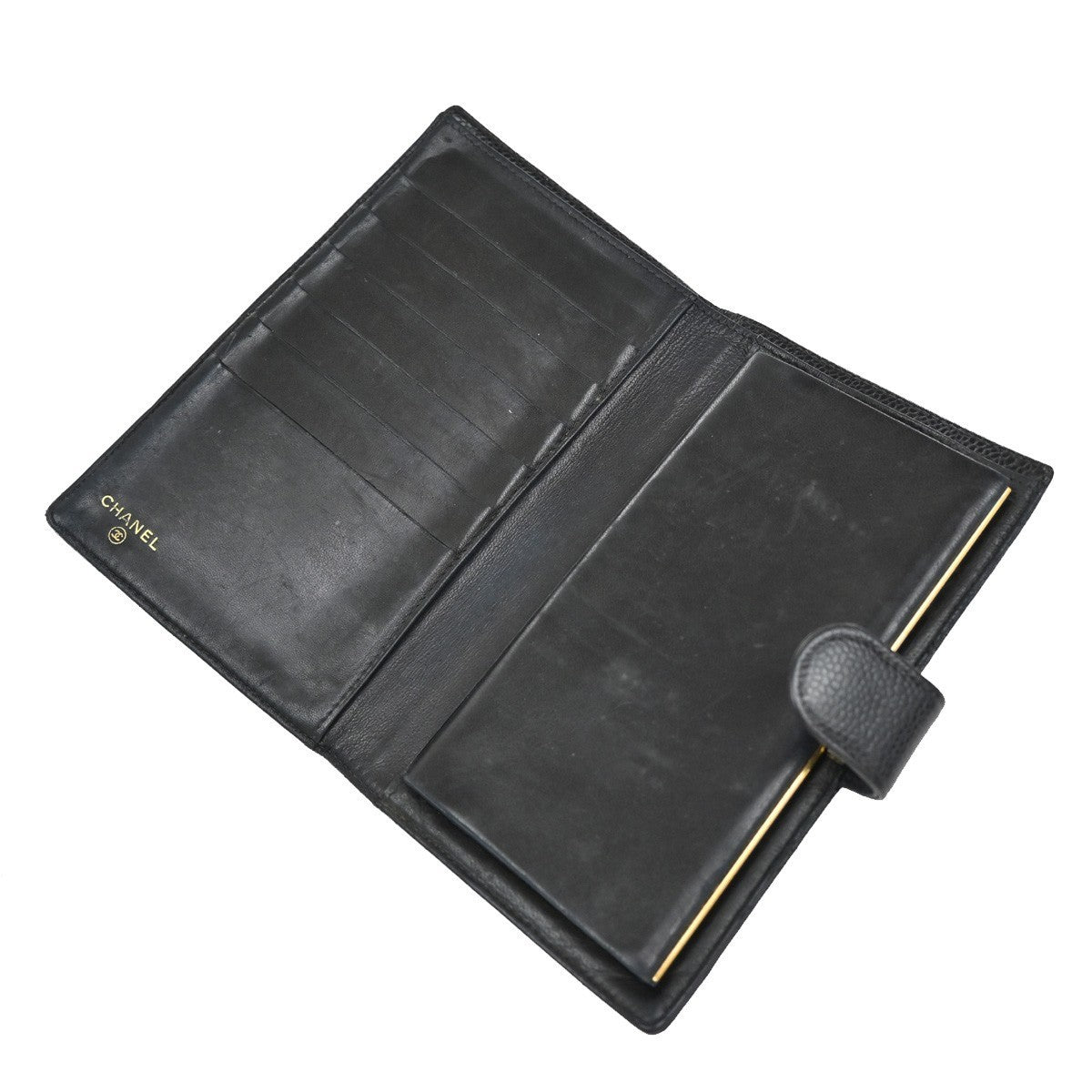 CHANEL CC Logo Long Bifold Wallet Grained Calfskin Leather Black 61RF542