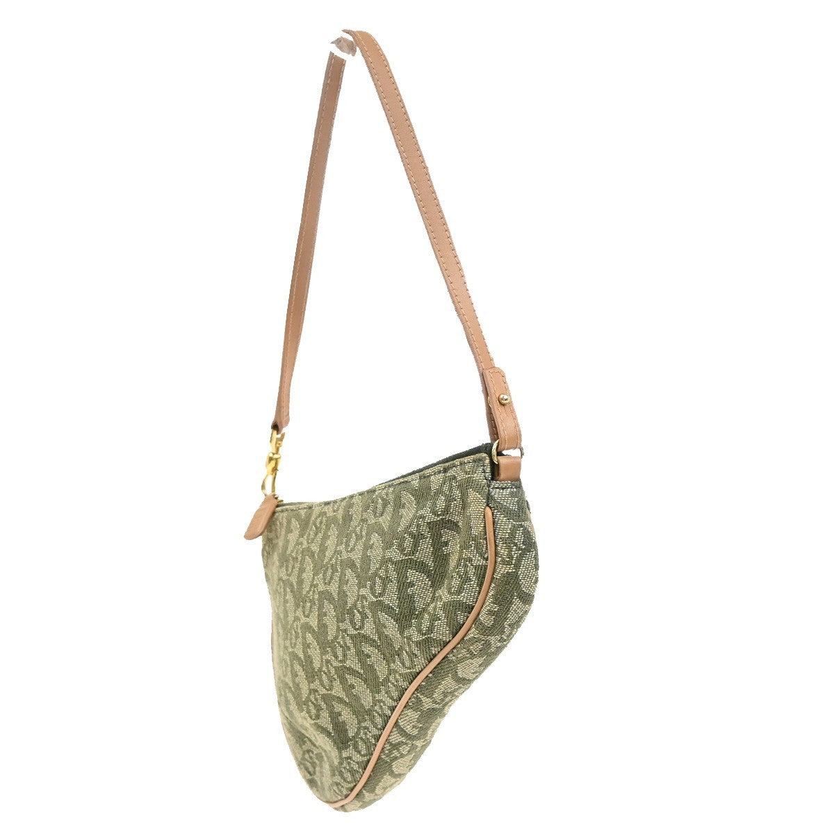 CHRISTIAN DIOR Logo Saddle Shoulder Bag Canvas Leather Green Spain 98EF916