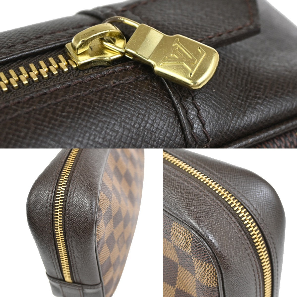 LOUIS VUITTON Trousse Toilette Clutch Hand Bag Damier Ebene Brown N47623 31YJ078
