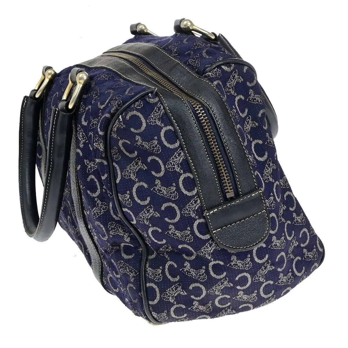 CELINE C Macadam Hand Bag Canvas Leather Navy Blue Made in Italy 02EB412
