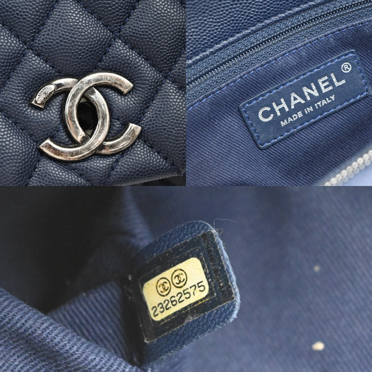 CHANEL 2Way Top Handle Chain Shoulder Bag Grained Calfskin Leather Blue 813RF792