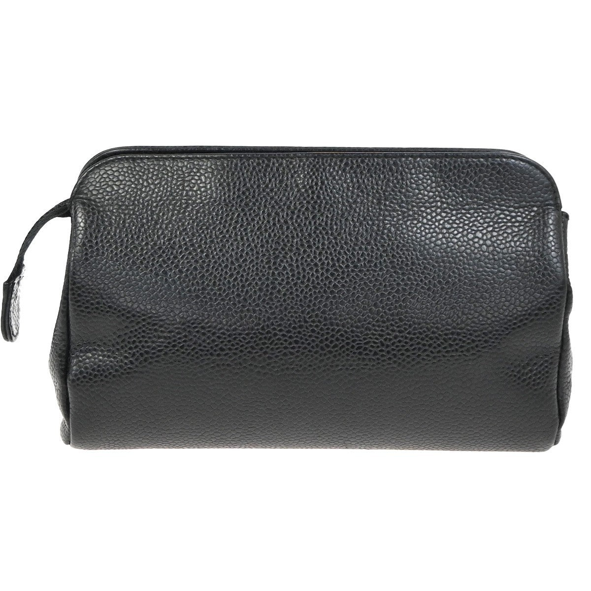 CHANEL CC Logo Cosmetic Pouch Grained Calfskin Leather Black GHW Italy 38RL979