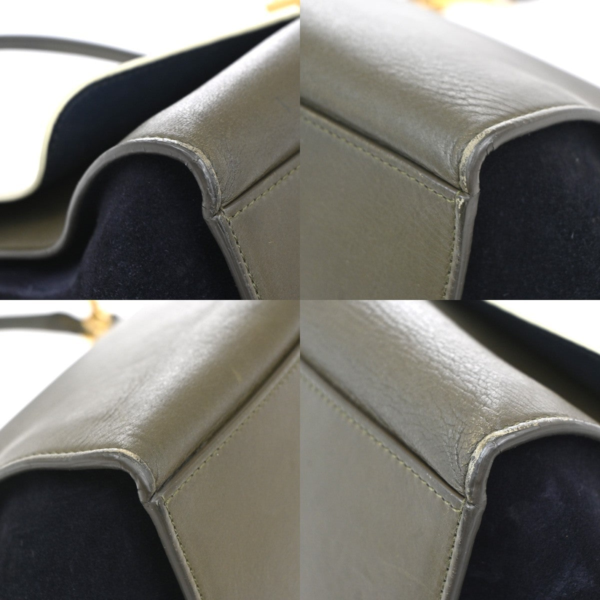CELINE Trapeze Tricolor 2way Shoulder Bag Leather Suede Khaki White Blue 87EG174