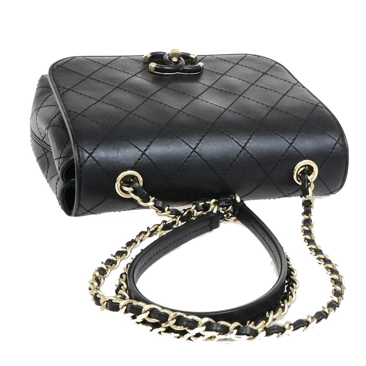 CHANEL CC Logo Mini Matelasse Chain Shoulder Bag Leather Black GHW 341RF214