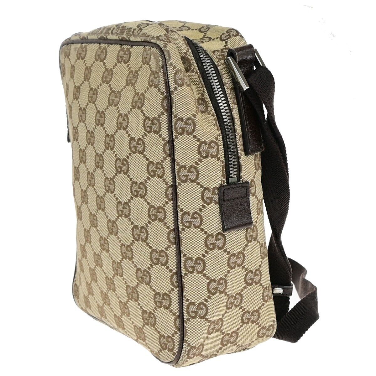 GUCCI Logo GG Pattern Crossbody Shoulder Bag Canvas Leather Brown SHW 69EC910