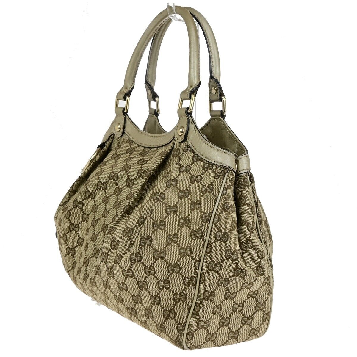 GUCCI Logo GG Pattern Sukey Shoulder Bag Canvas Leather Gold Brown GHW 80SJ570