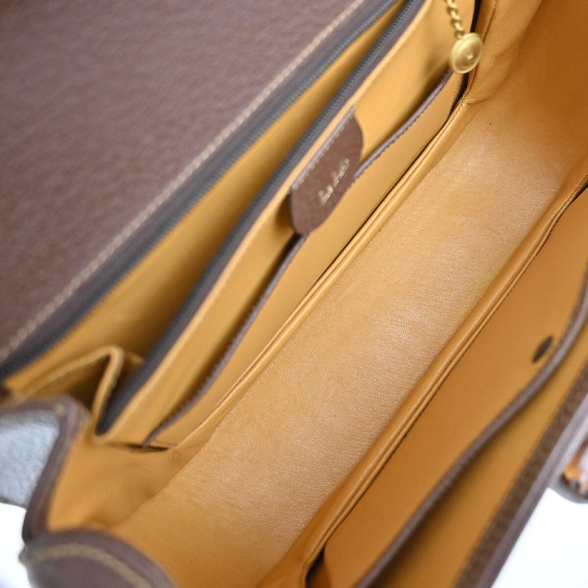GUCCI Logo Bamboo Top Handle Hand Bag Leather Brown Gold Italy 52EE415