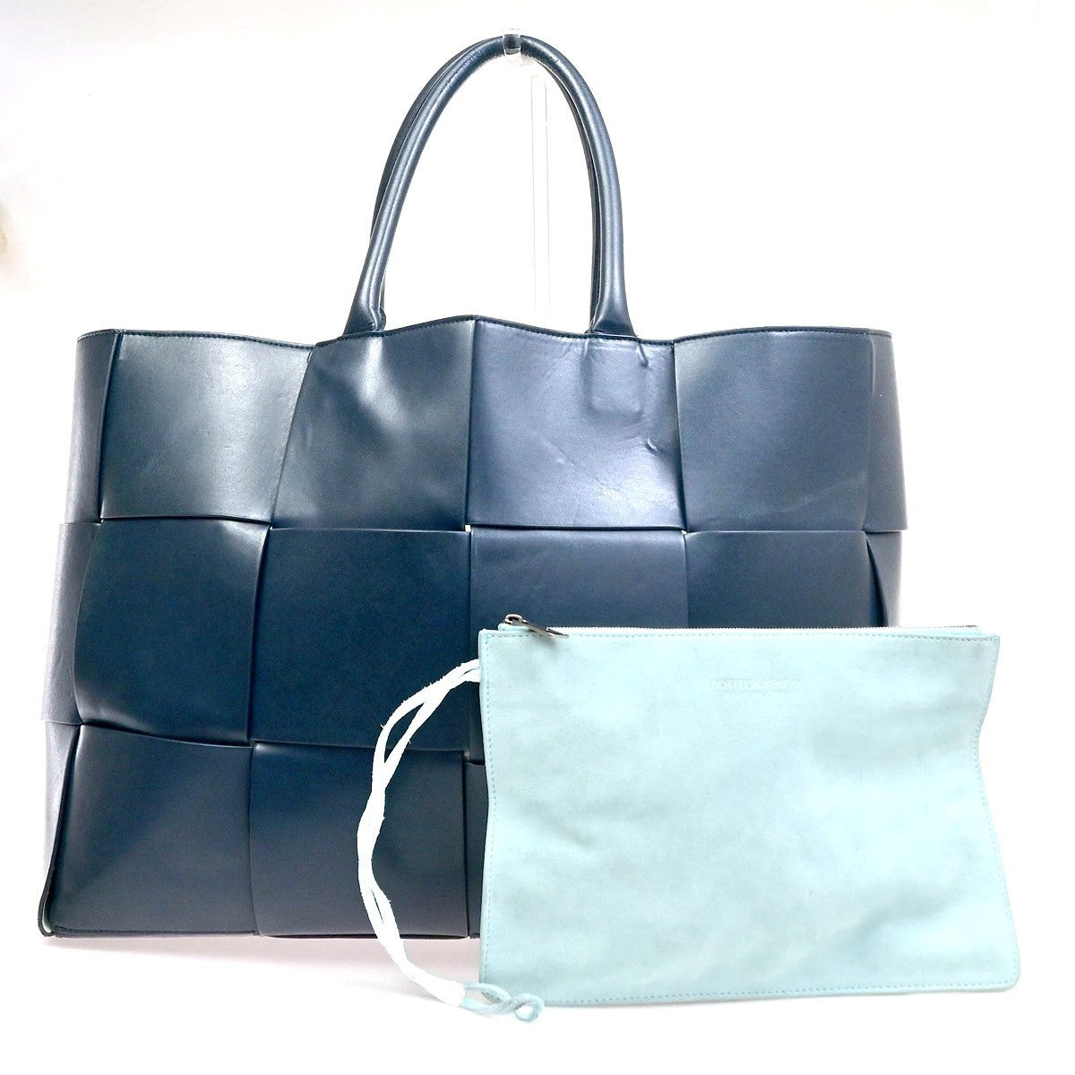 BOTTEGA VENETA Logo Arco Tote Shoulder Hand Bag Leather Blue Italy 21RQ049