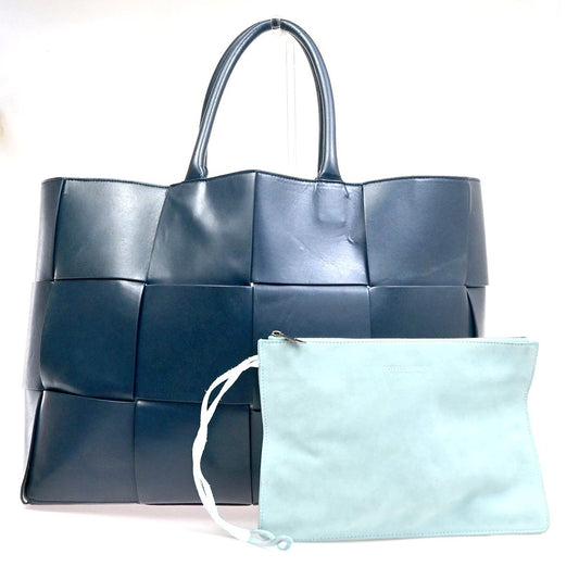 BOTTEGA VENETA Logo Arco Tote Shoulder Hand Bag Leather Blue Italy 21RQ049