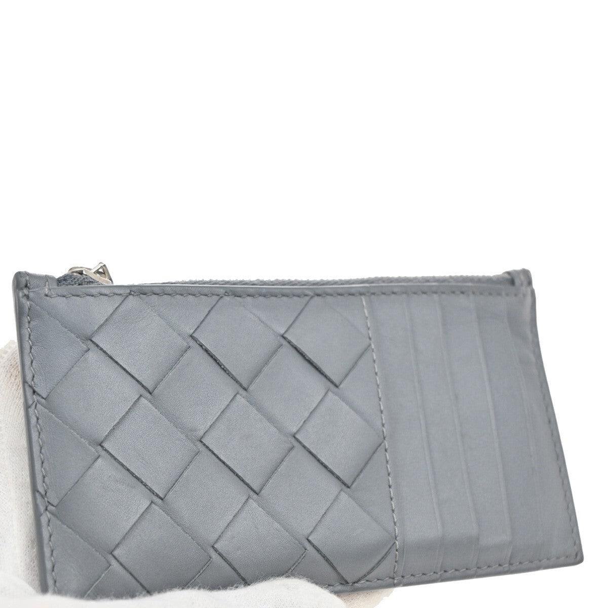 BOTTEGA VENETA Logo Intrecciato Card Coin Case Wallet Leather Gray SHW 61EF012