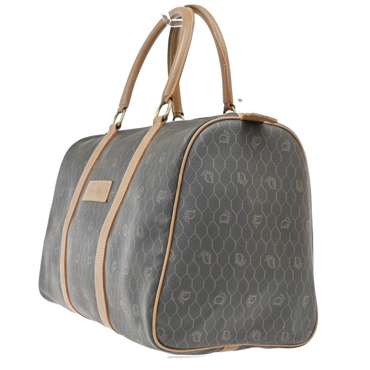 CHRISTIAN DIOR Logo Honeycomb Hand Bag PVC Leather Brown Black GHW 31PA021