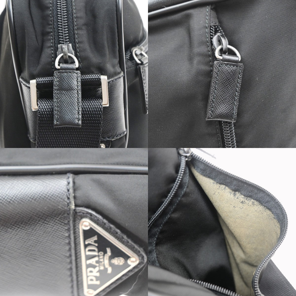 PRADA Tessuto Messenger Shoulder Bag Nylon Canvas Leather BK SHW Italy 30MA717
