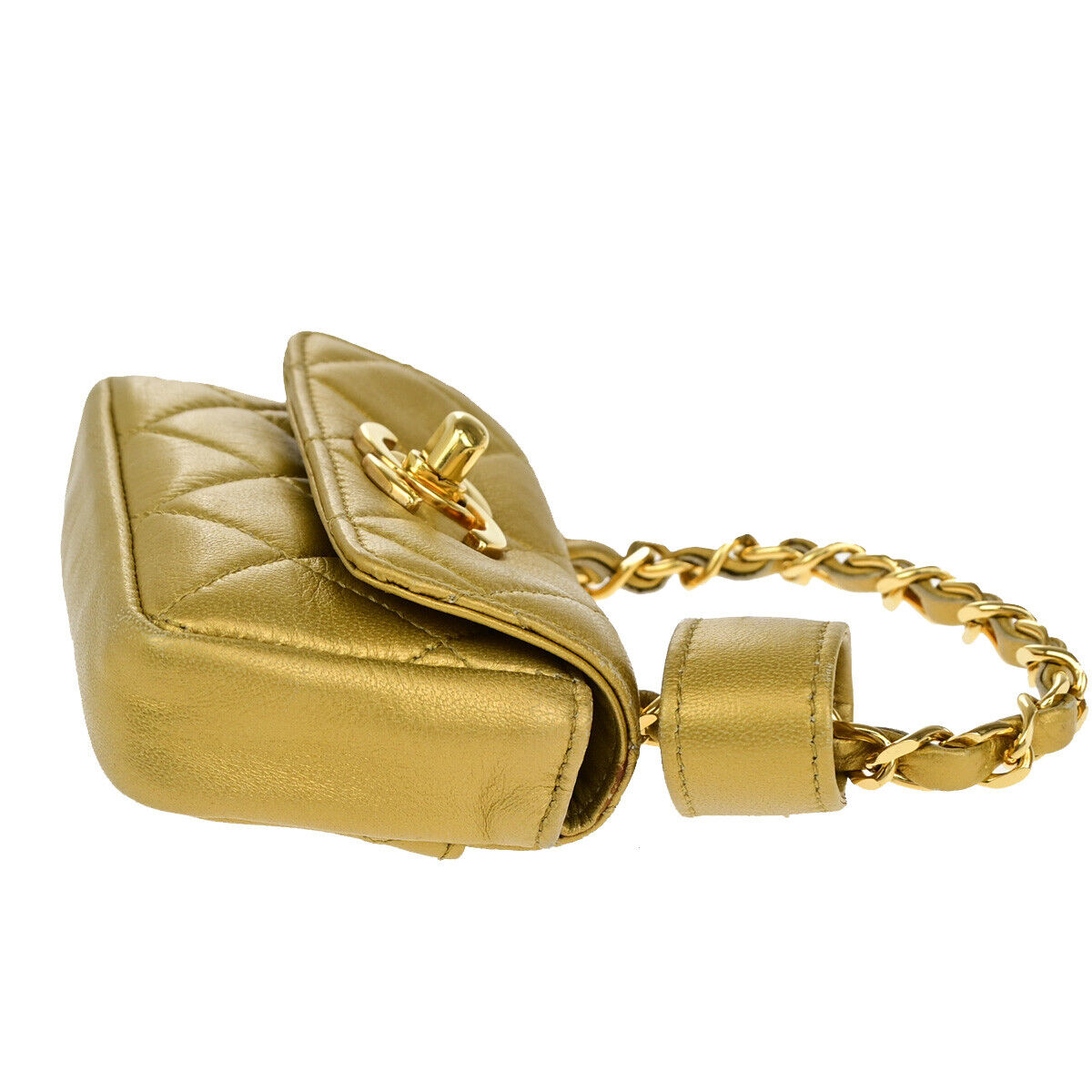 CHANEL CC Mini Matelasse Chain Hand Bag Belt Charm Leather Gold Vintage 330LC510