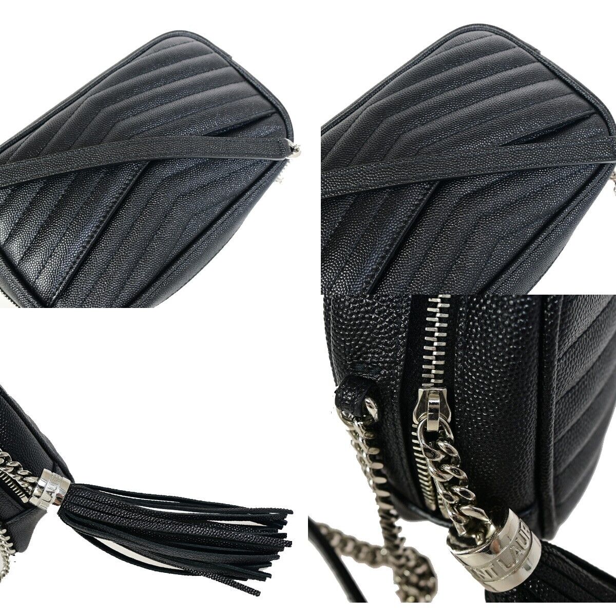 SAINT LAURENT YSL Logo Lou Chain Mini Shoulder Bag Leather Black SHW 675RJ866