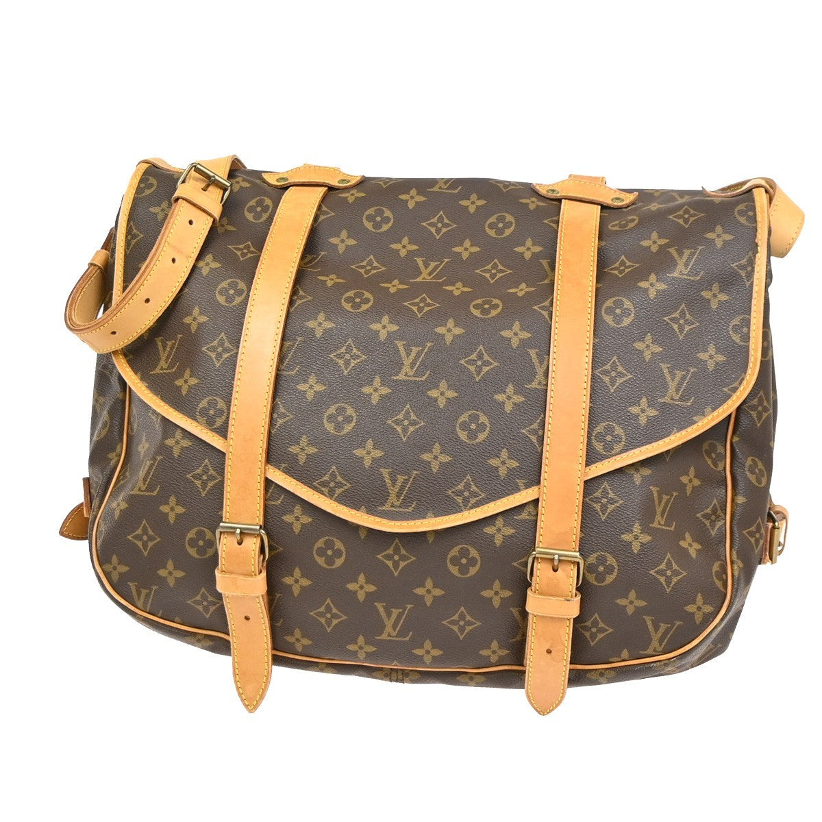 LOUIS VUITTON Logo Saumur 43 Shoulder Bag Monogram Leather Brown M42252 12YH900