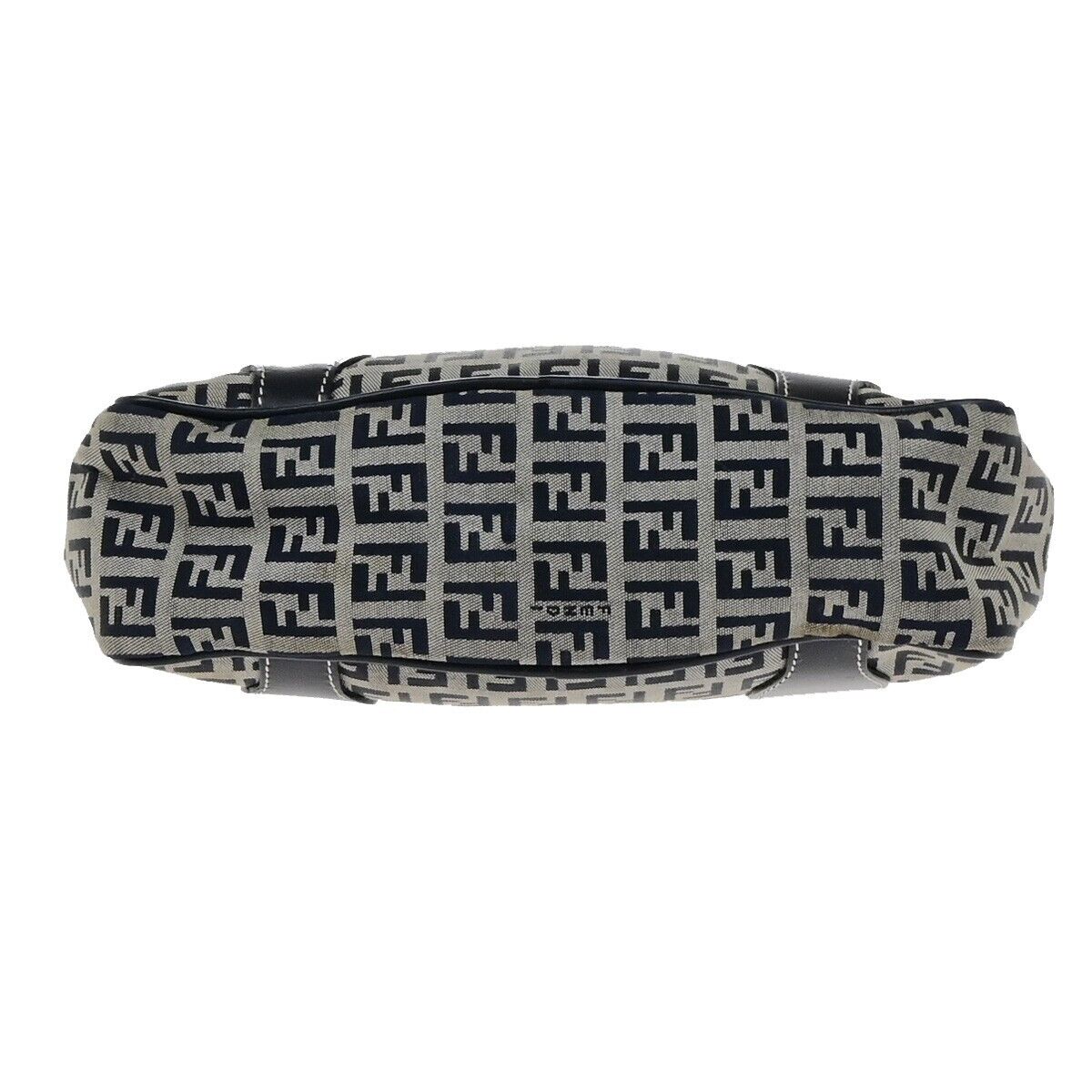 FENDI Logo Zucchino Pattern Hand Bag Nylon Leather Navy Blue Silver 31KA551