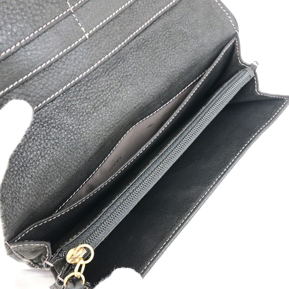 LOEWE Logo Anagram Stitch Bifold Long Wallet Purse Leather Black GHW 67SJ481