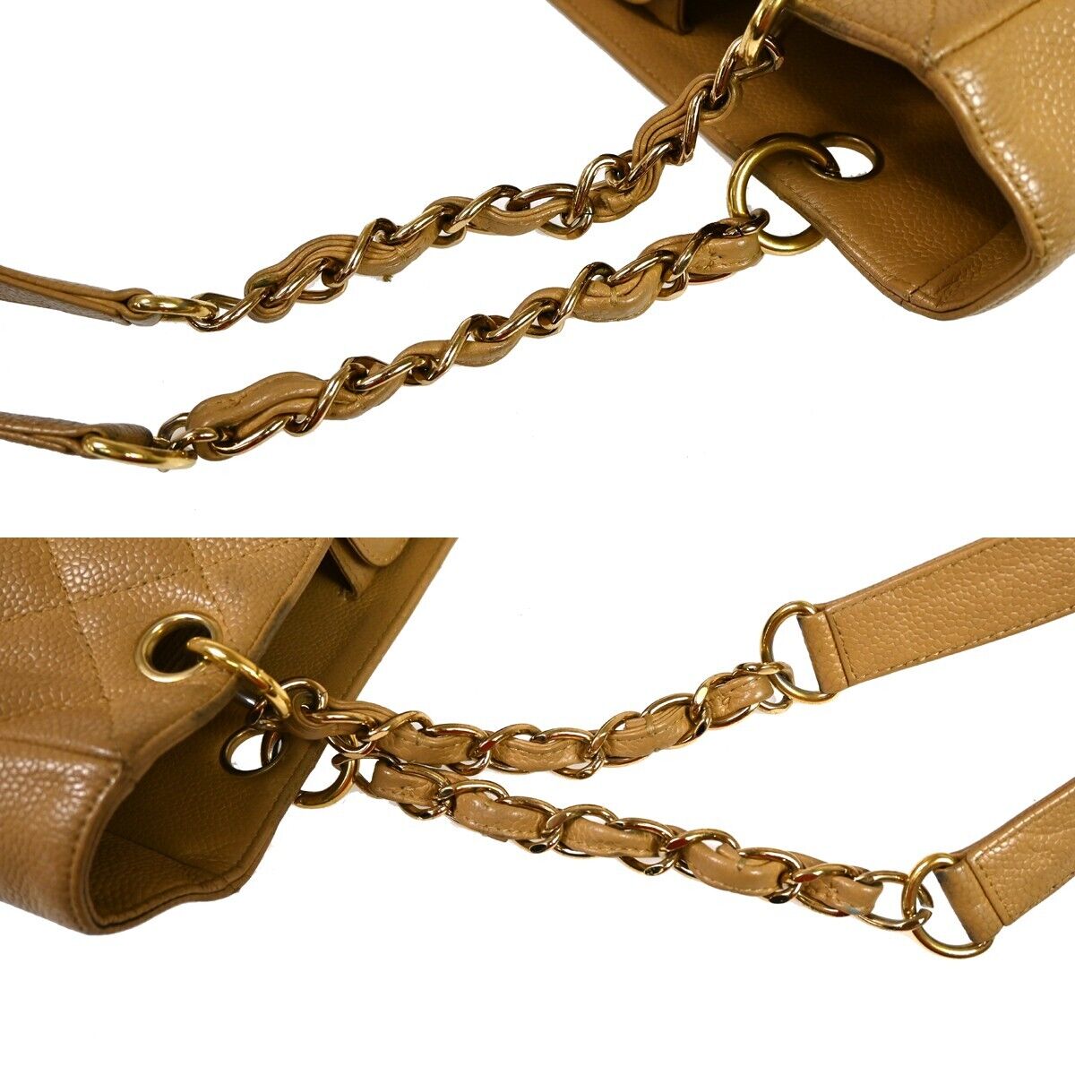 CHANEL CC Matelasse PST Chain Shoulder Bag Caviar Leather Beige GHW 695RH982