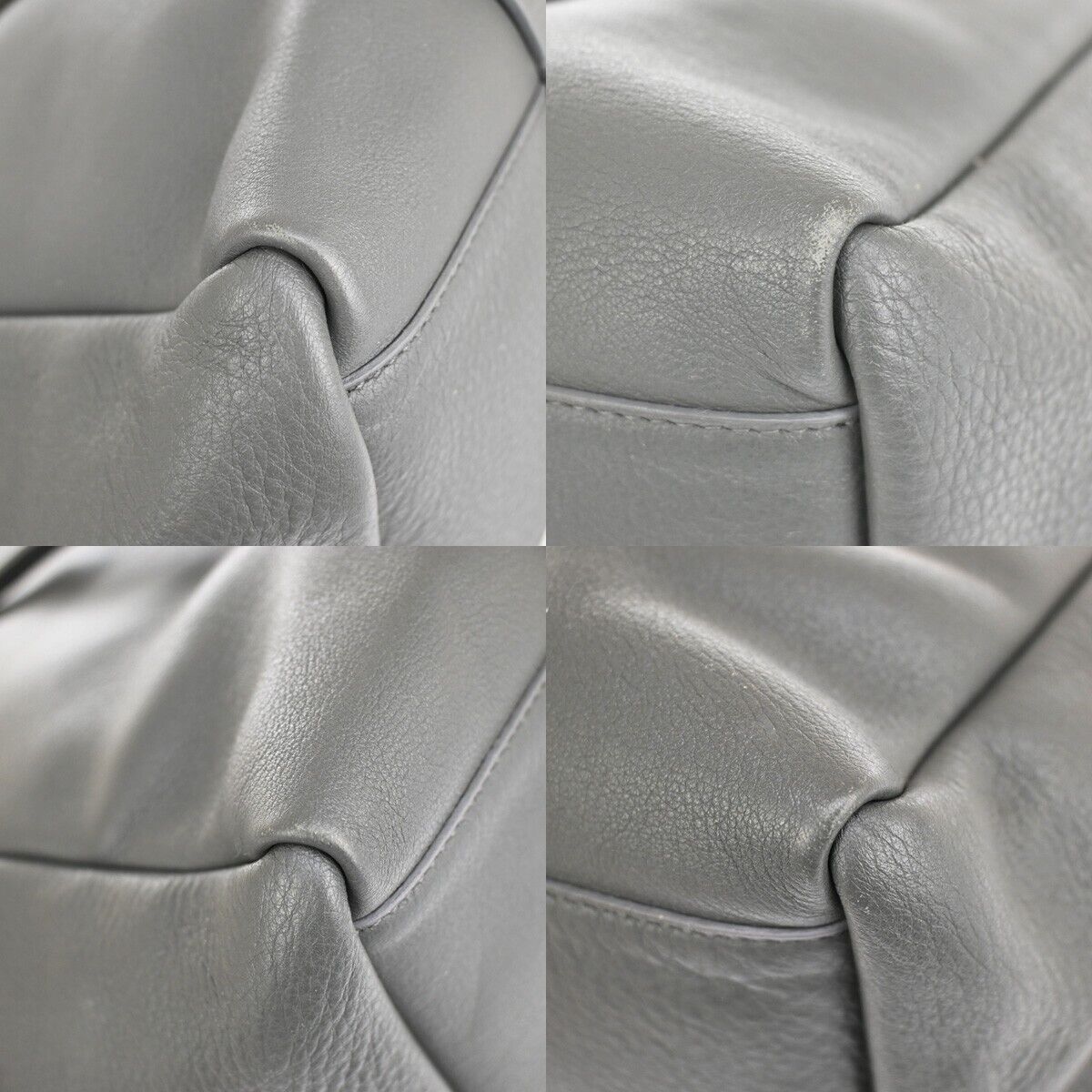 BALENCIAGA Logo Tote Bag Shoulder Bag Leather Gray White Italy 34SH327