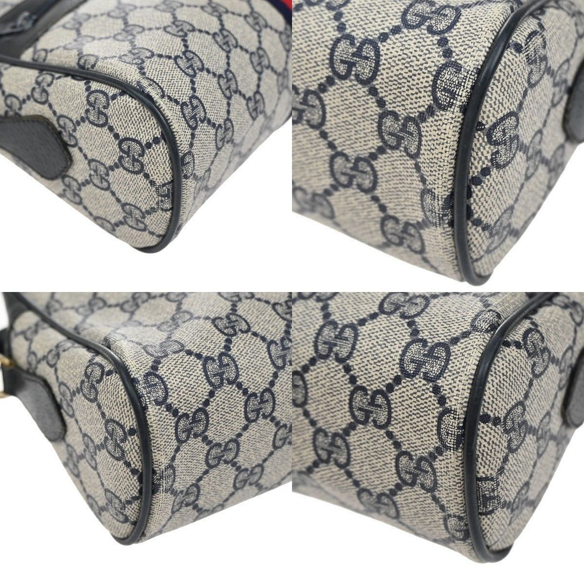 GUCCI Logo Sherry Web Line GG Pattern Shoulder Bag PVC Leather Blue 67YJ157
