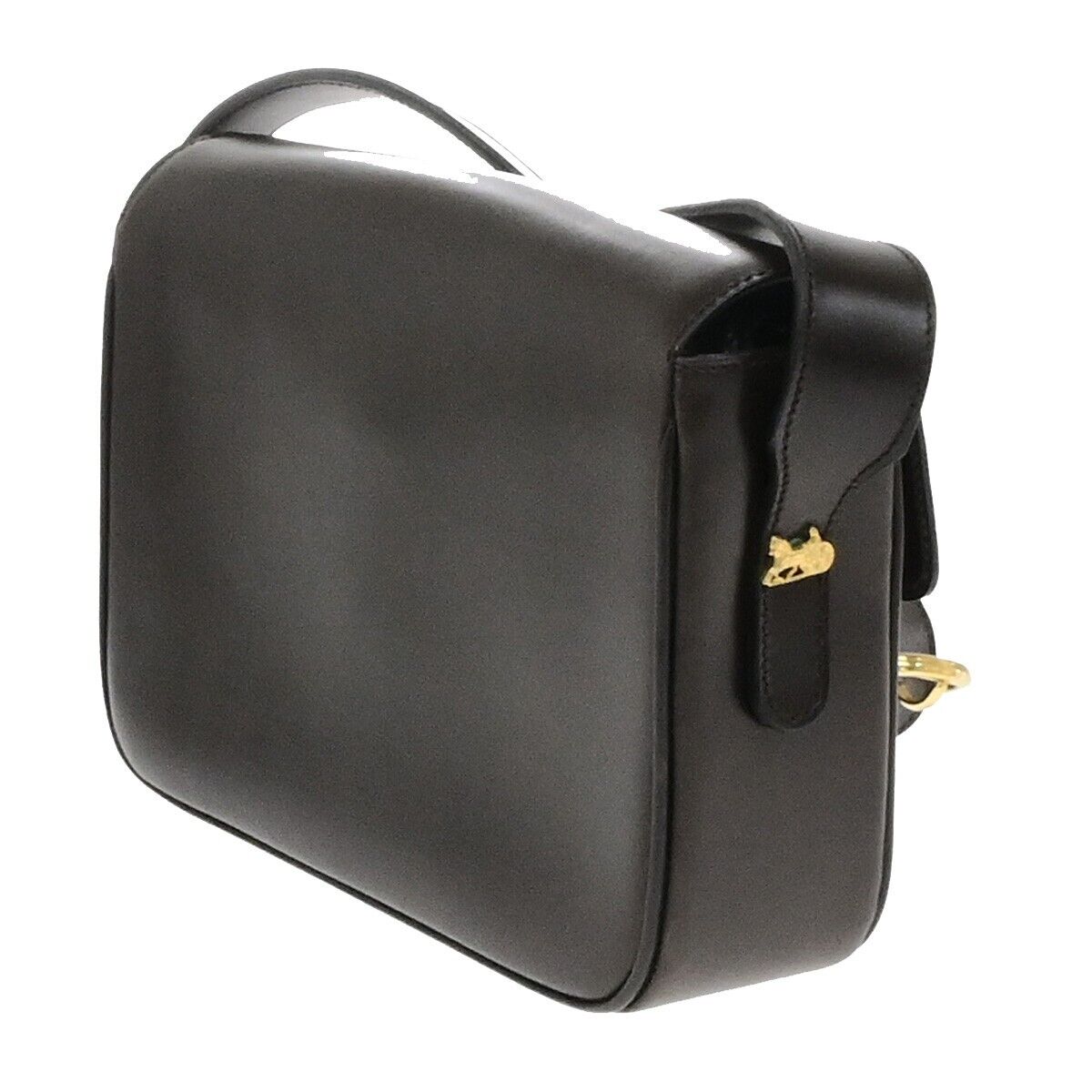 CELINE Horse Carriage Logo Shoulder Bag Leather Brown Gold 32EE092