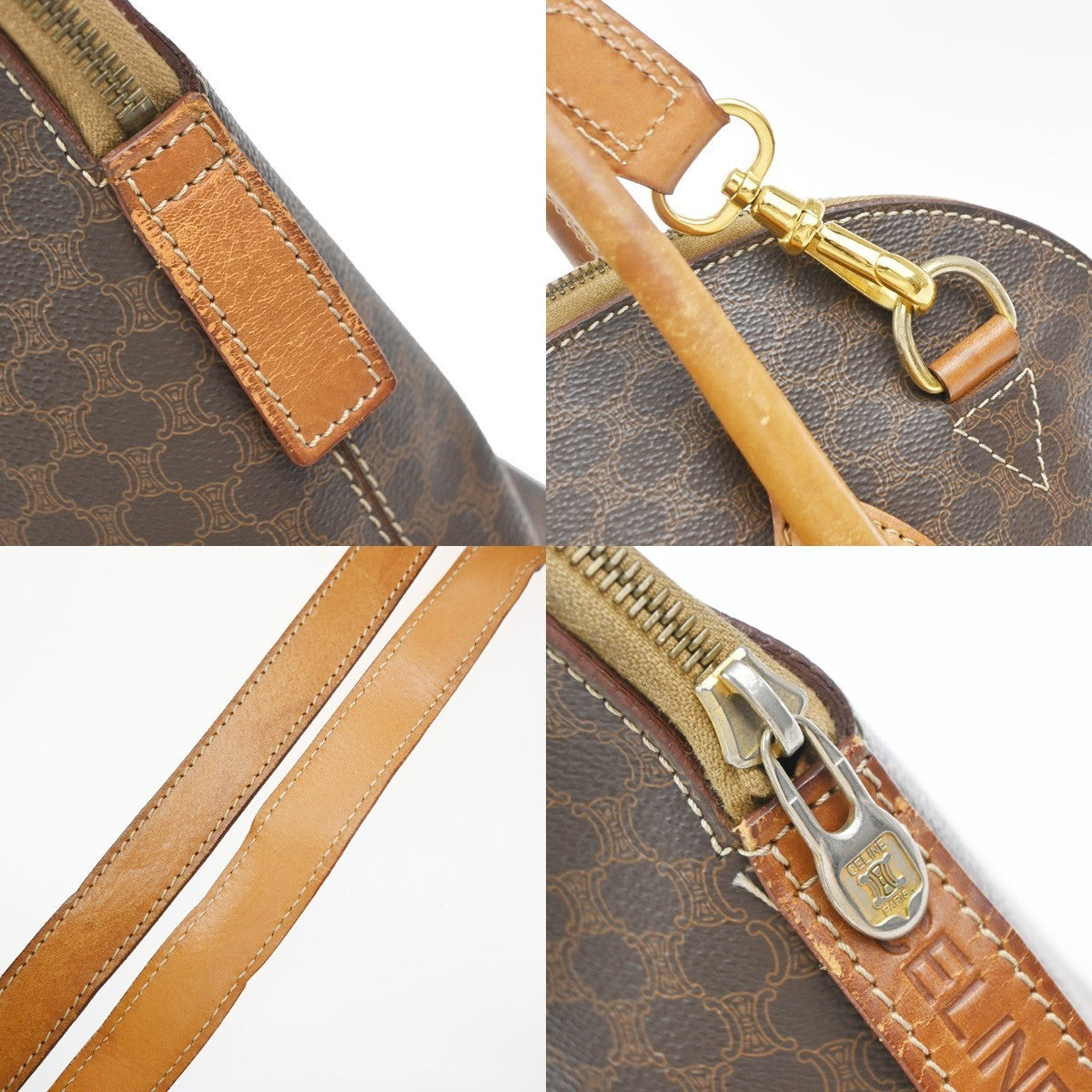 CELINE Logo Macadam 2Way Shoulder Hand Bag PVC Leather Brown GHW Italy 31KP442