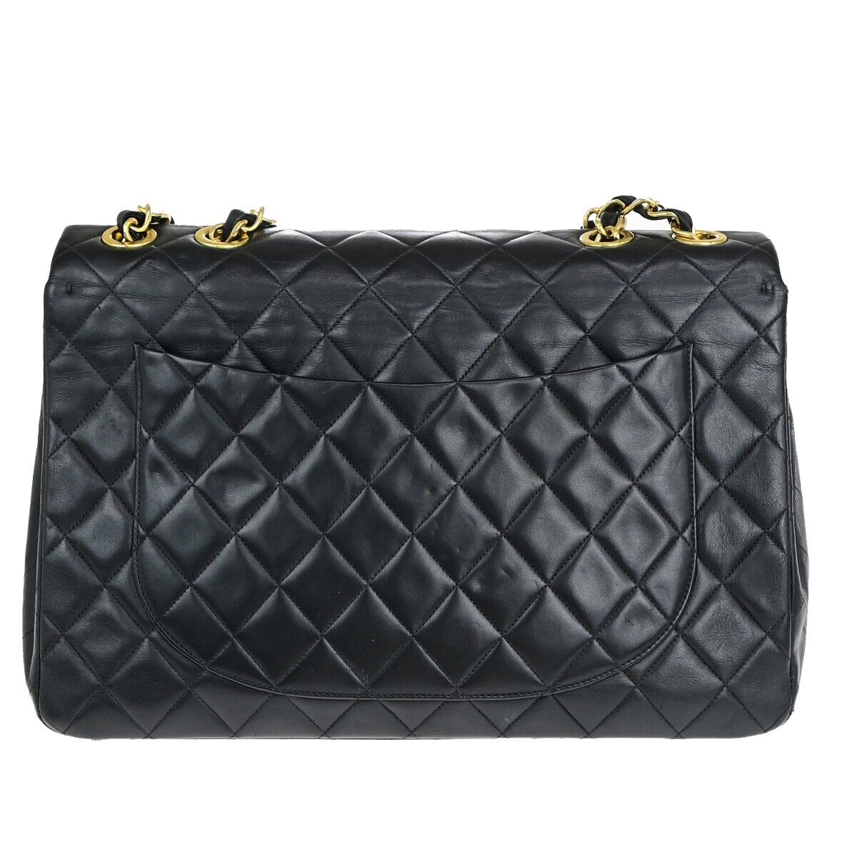 CHANEL CC Maxi Jumbo Matelasse 34 Chain Shoulder Bag Leather BK Vintage 393RK689