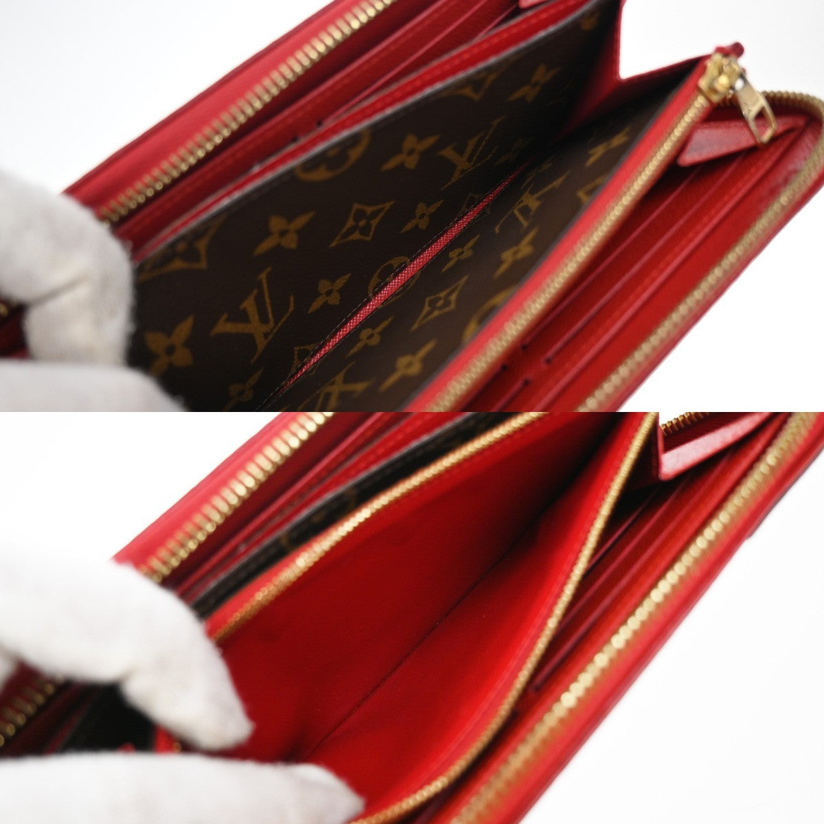 LOUIS VUITTON LV Long Zippy  Wallet Monogram Retiro Brown Red M61187 80KB377