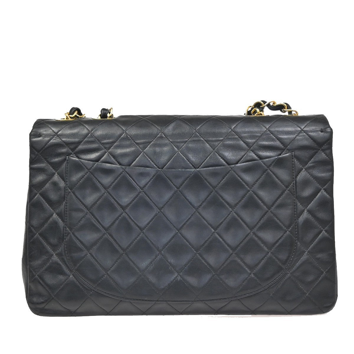 CHANEL Maxi Jumbo Matelasse 34 Chain Shoulder Bag Leather Black Vintage 328RP127